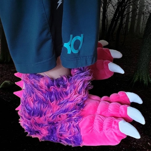 Lazy One Monster White Claw Paw Pink Halloween Costume Night Time  Cozy Slippers - Picture 5 of 16